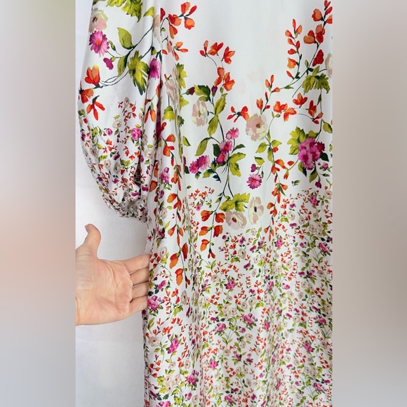 Zara Floral Print Mini Dress Puff Sleeves Cottagecore Wedding Springtime EUC - Picture 7 of 8